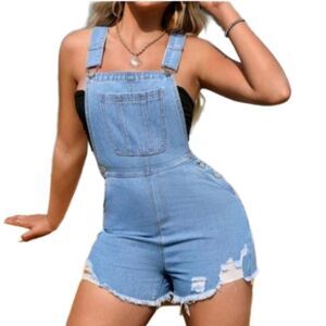 Distressed denim ladies overalls sz XXL